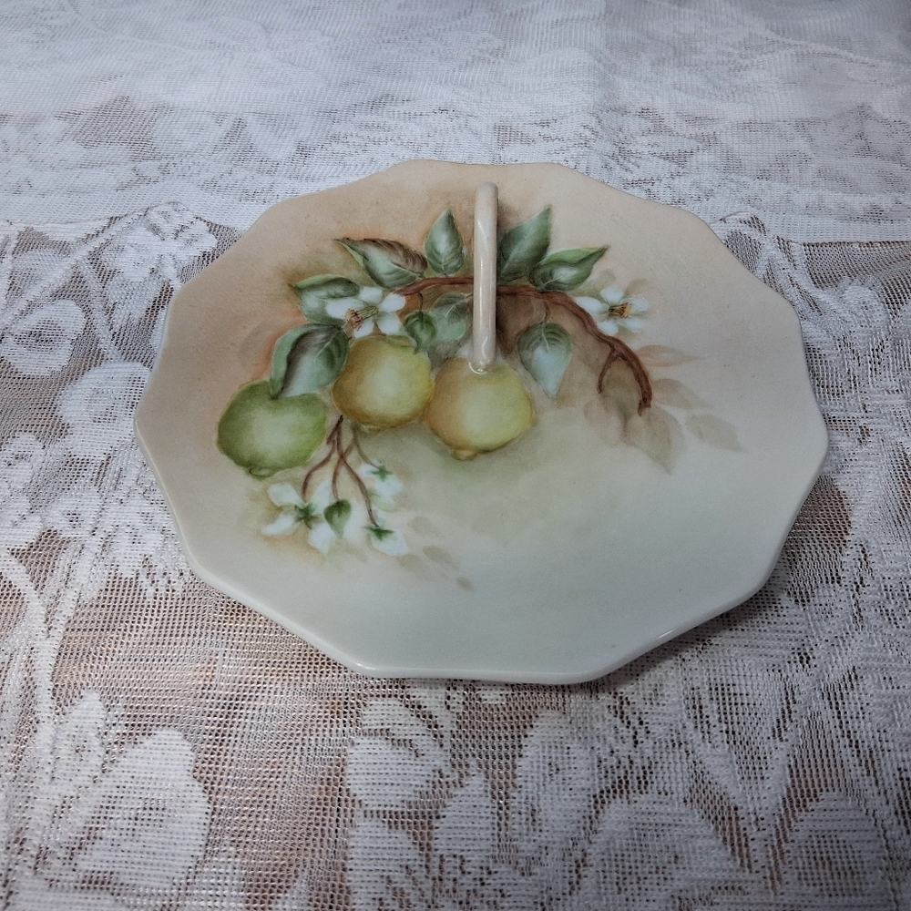 Vintage Hand-painted Fruit Citrus Dish Lemon Tray Tea Service Handled Plate - Picture 12 of 16